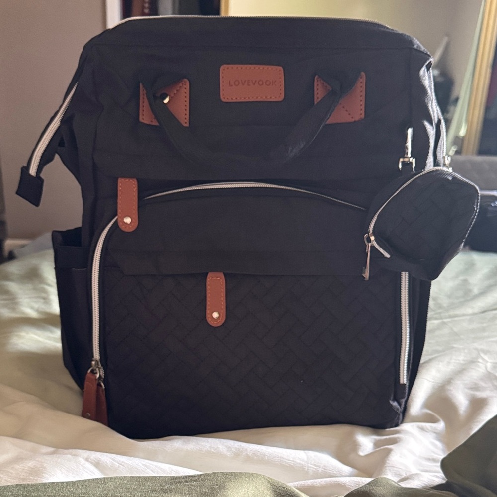 LOVEVOOK Baby Diaper Backpack in Black with Brown Details
